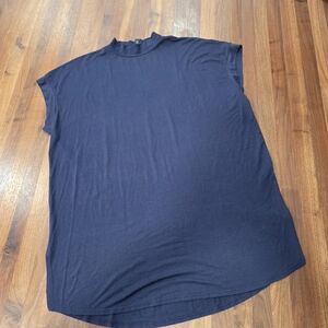 Eileen Fisher Mock Neck Cap Sleeve Navy Blue Women's Top Longer Length Size Med.